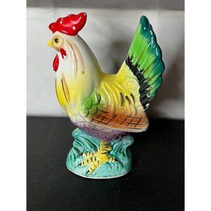 Vintage Ceramic Rooster Hen Figurine Farm Animal Statue Chicken 5 3/4" marked